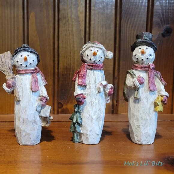 Cute Resin Snowman Figurines Vintage Christmas Holiday Set of 4 - Picture 2 of 5